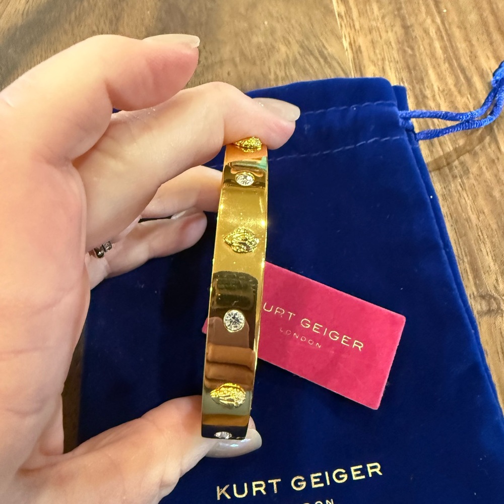 Kurt Geiger Gold Tone Hinged Bangle with Pink Tag